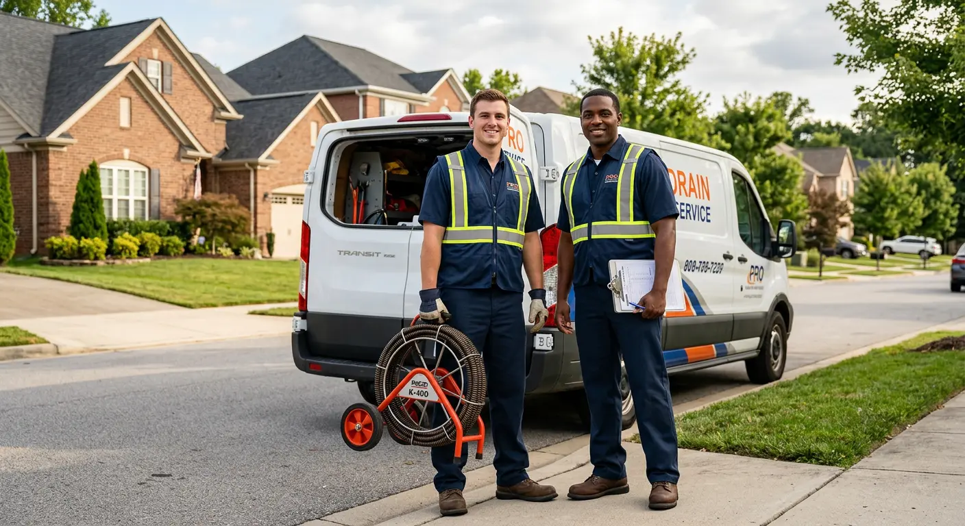Sewer and drain service team with equipment ready for work in Conshohocken