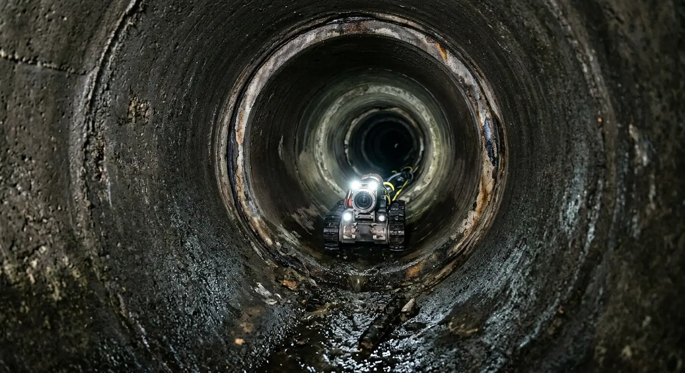Robotic sewer camera inspecting pipe interior for Sewer Line Cleaning in Conshohocken